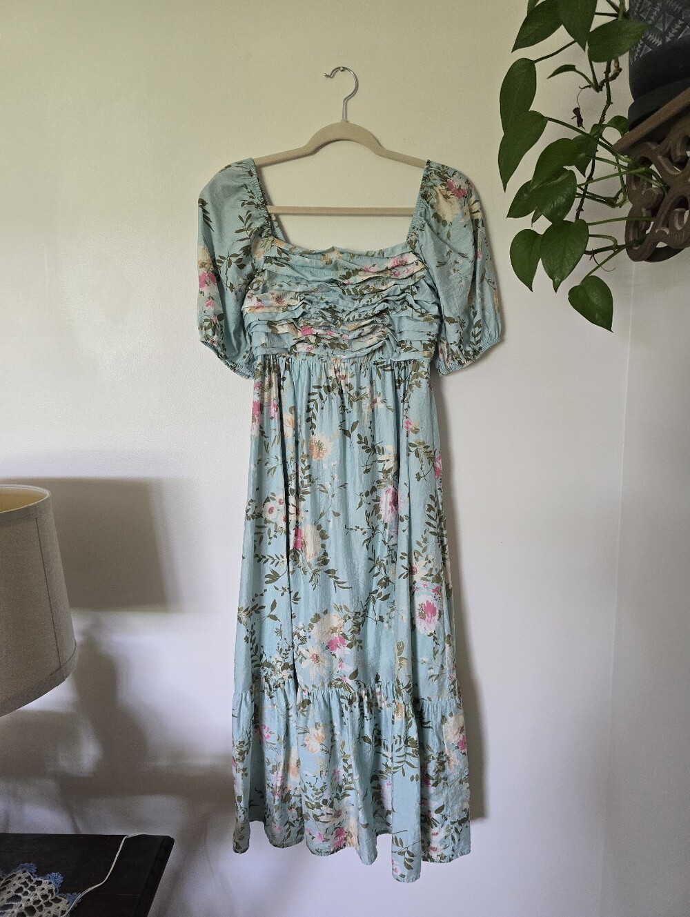 By The River Blue Green Maxi Floral Dress Size Small Boho Womens Long Dress